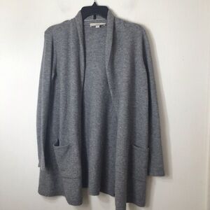 LOFT Heather Gray Women's Cardigan wool tunic long pockets soft teacher medium p